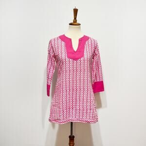 Gretchen Scott pink and white geometric cotton swim coverup tunic Size XS
